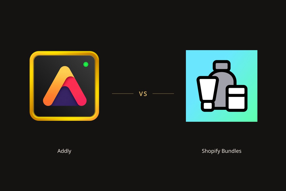 Addly app icon on the left and the Shopify Bundles app icon on the right