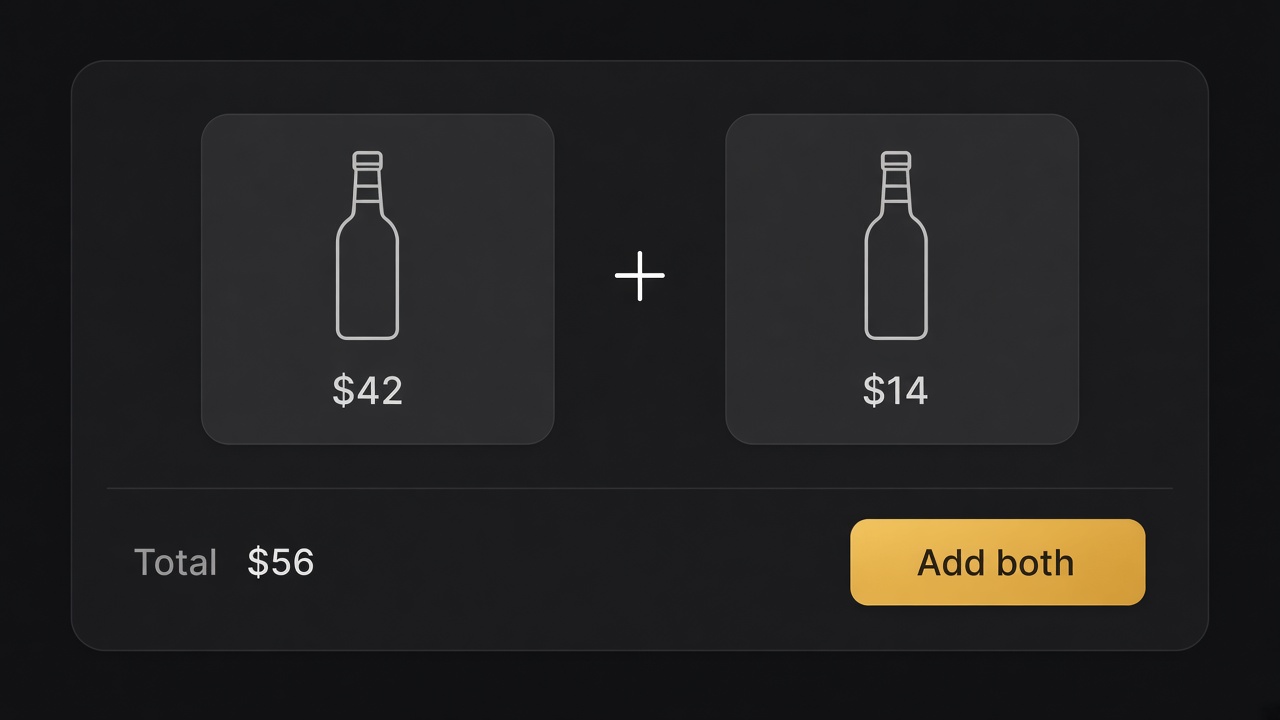 Two products, a plus, a live total and one add button