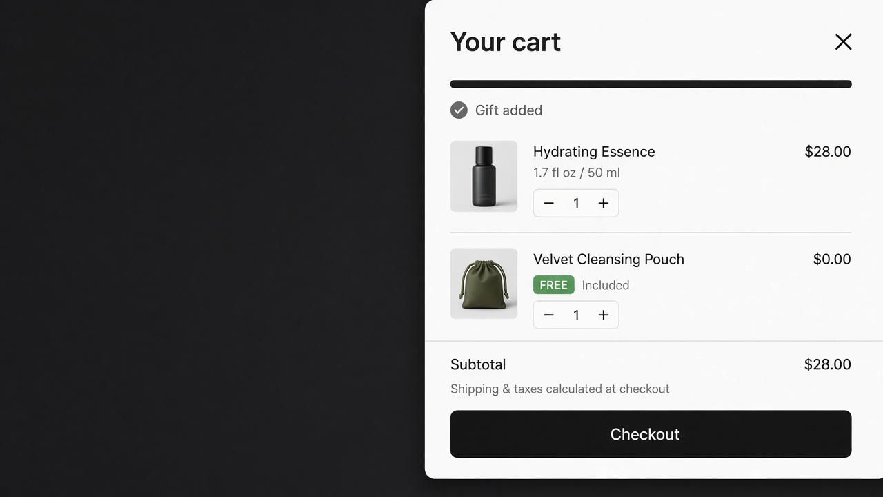 Cart with a free gift line added after a threshold