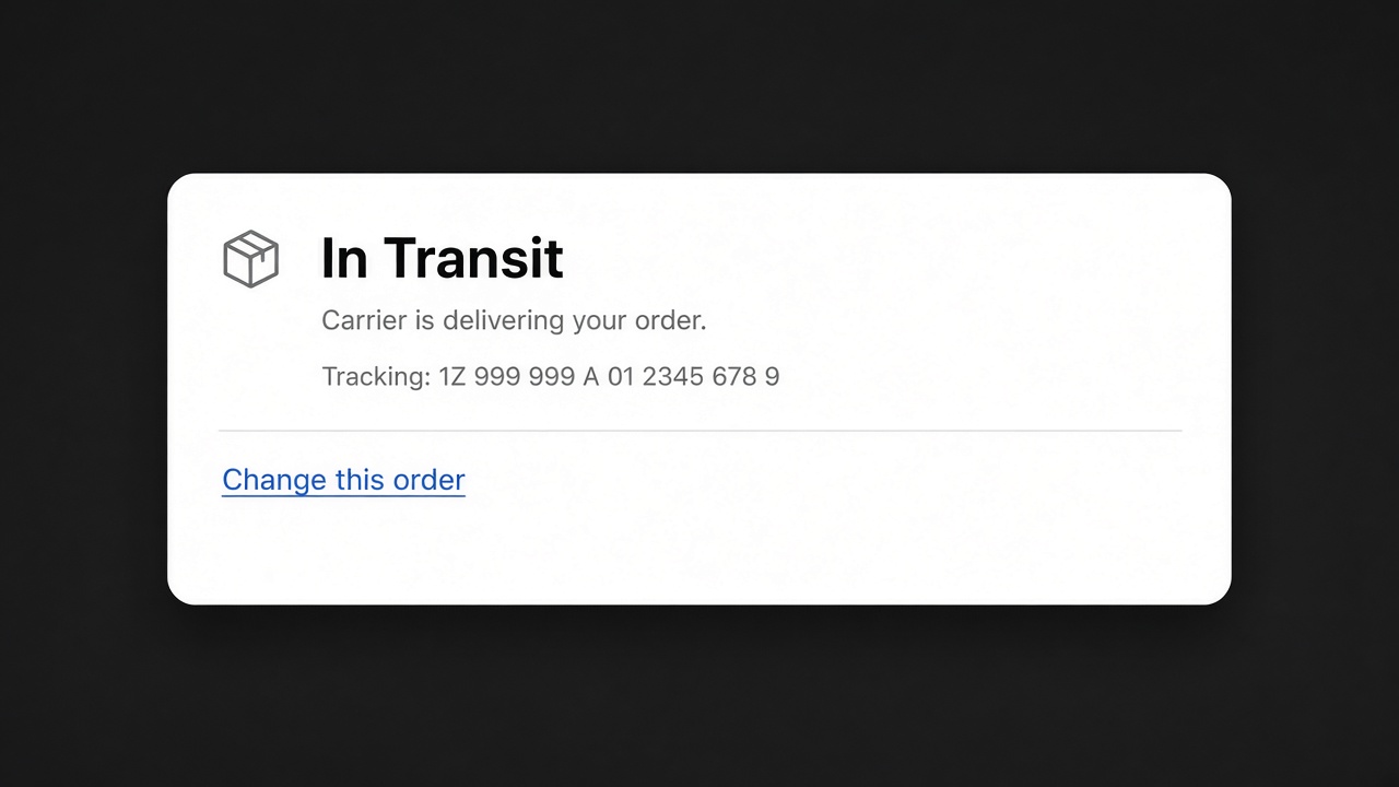 Order status content with a link into the customer account editor