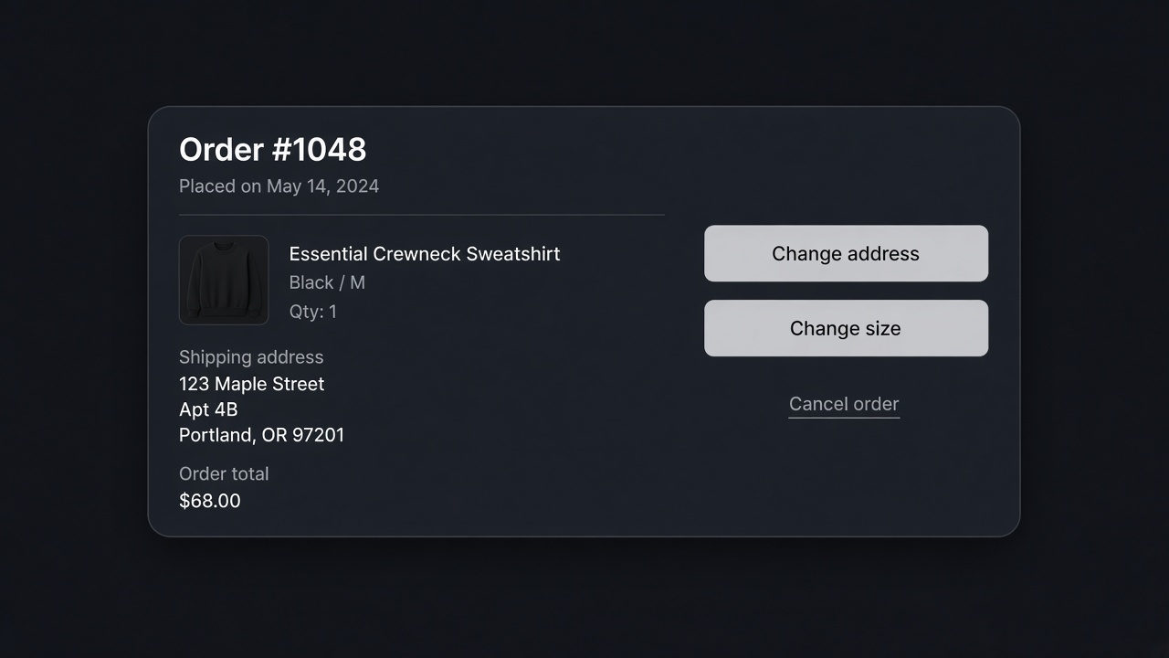 Customer account screen with edit options before cancel