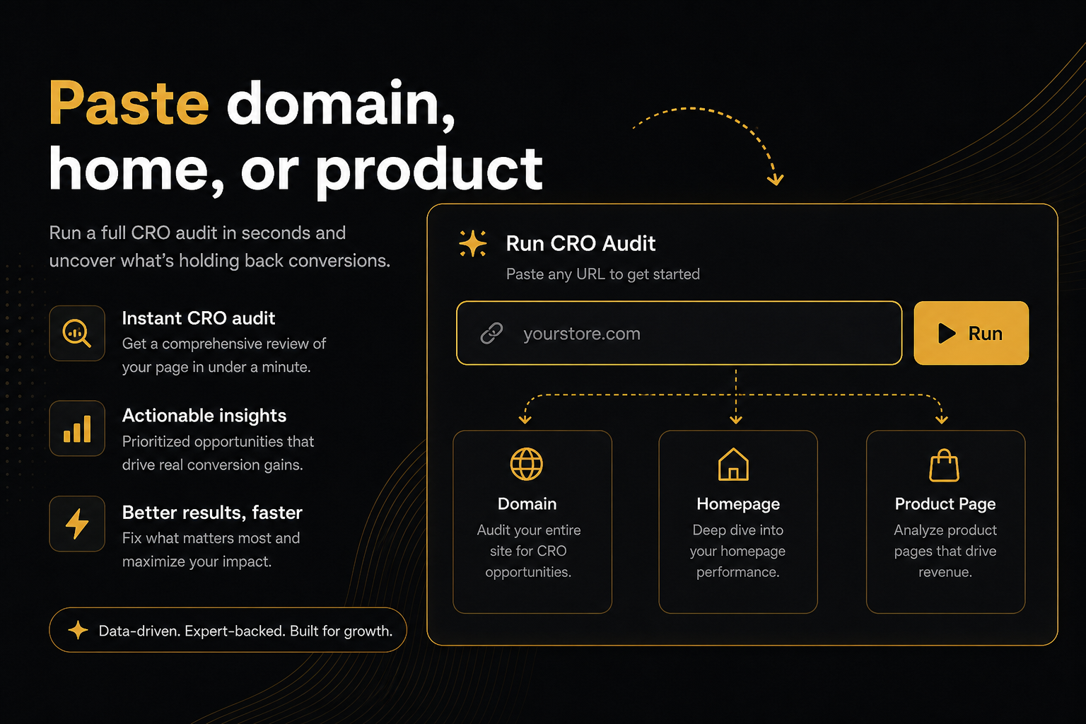 How to paste a store or product URL into the CRO Audit for Shopify stores