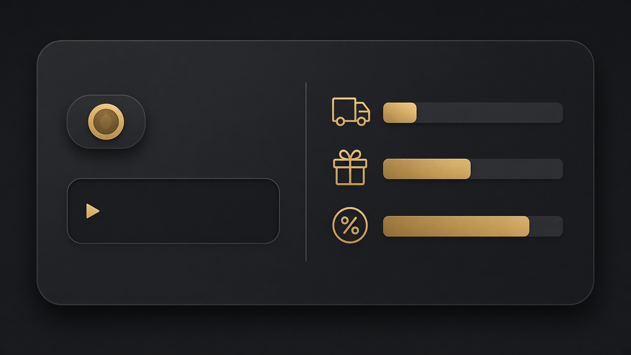 A progress-bar calculator: AOV input and three gold goal tracks for shipping, gift and discount