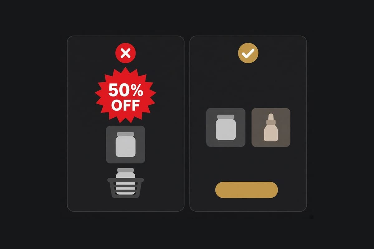 Comparison of a large percent-off badge against adding a second product