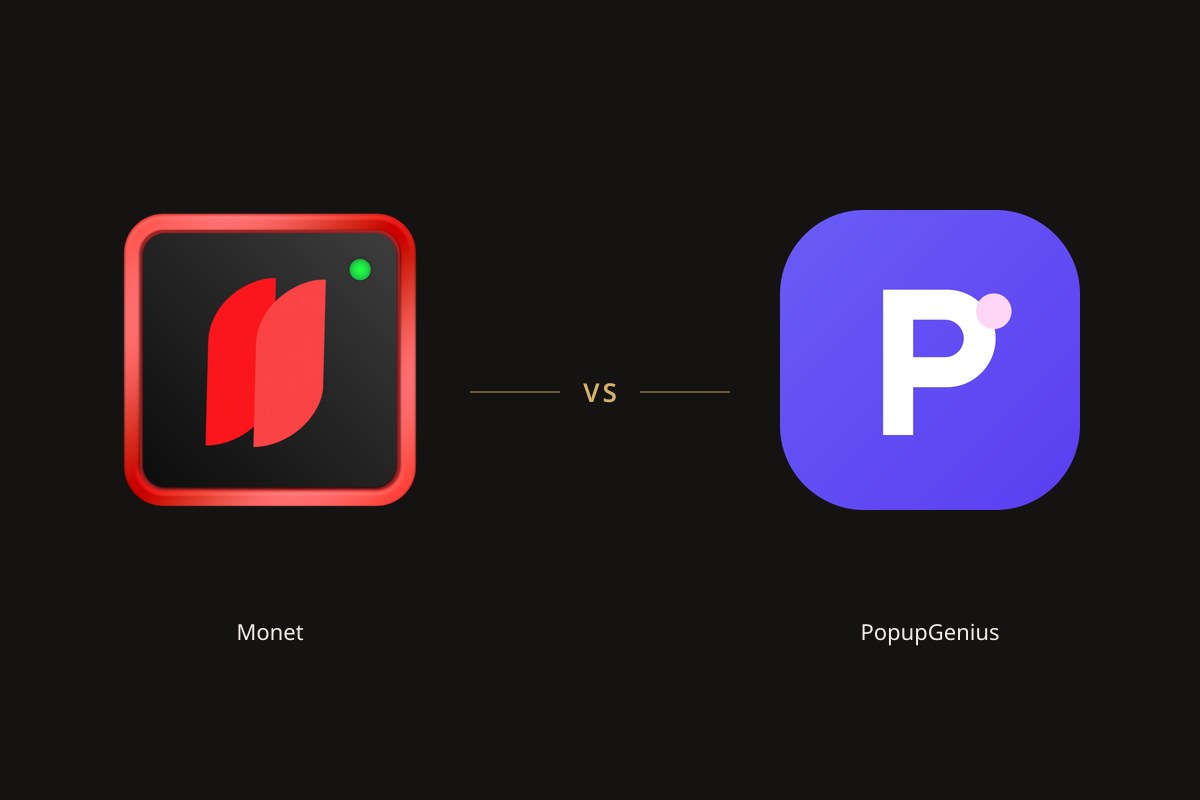 Monet app icon on the left and the PopupGenius app icon on the right