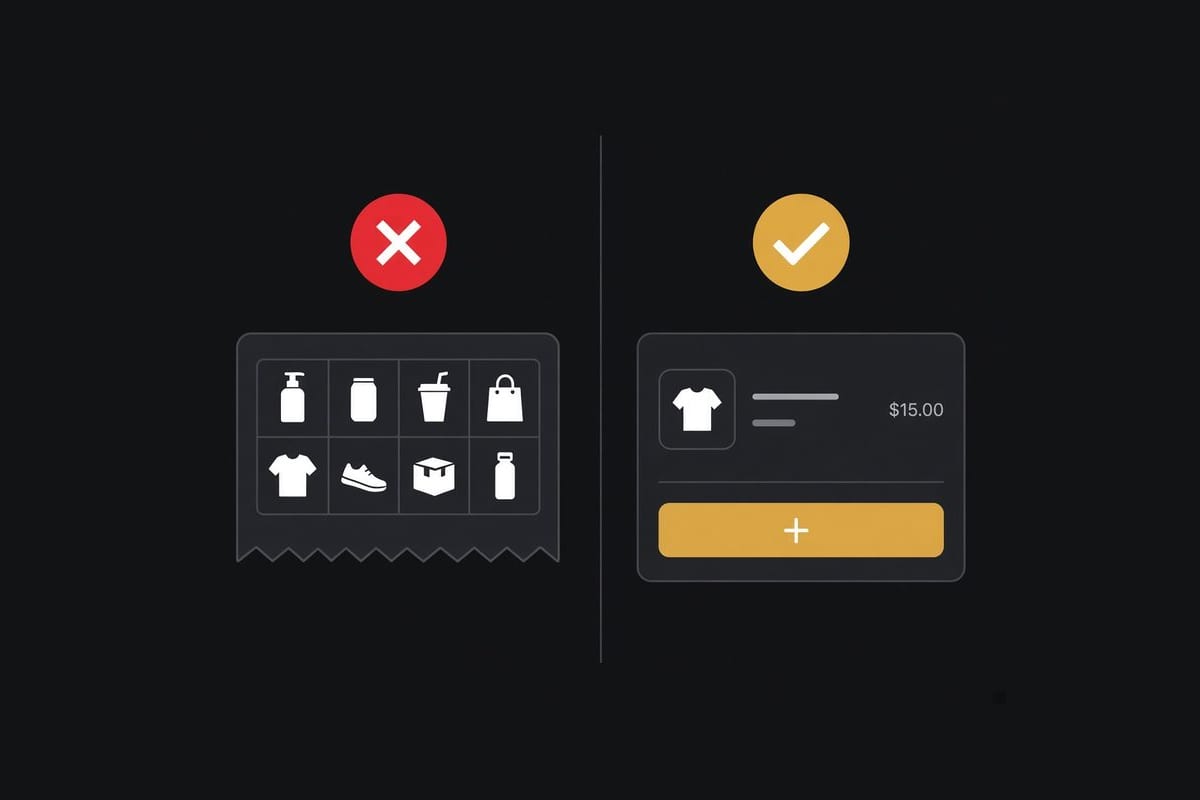 Comparison of a product grid on a receipt against one add on a paid order