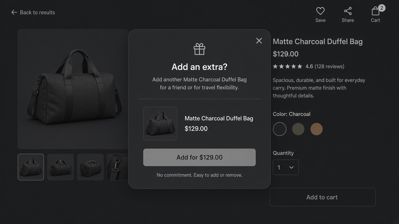 A pre-purchase offer shown after add to cart