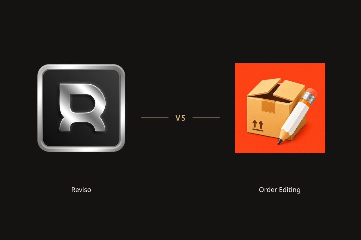 Reviso app icon on the left and the Order Editing and Upsell app icon on the right