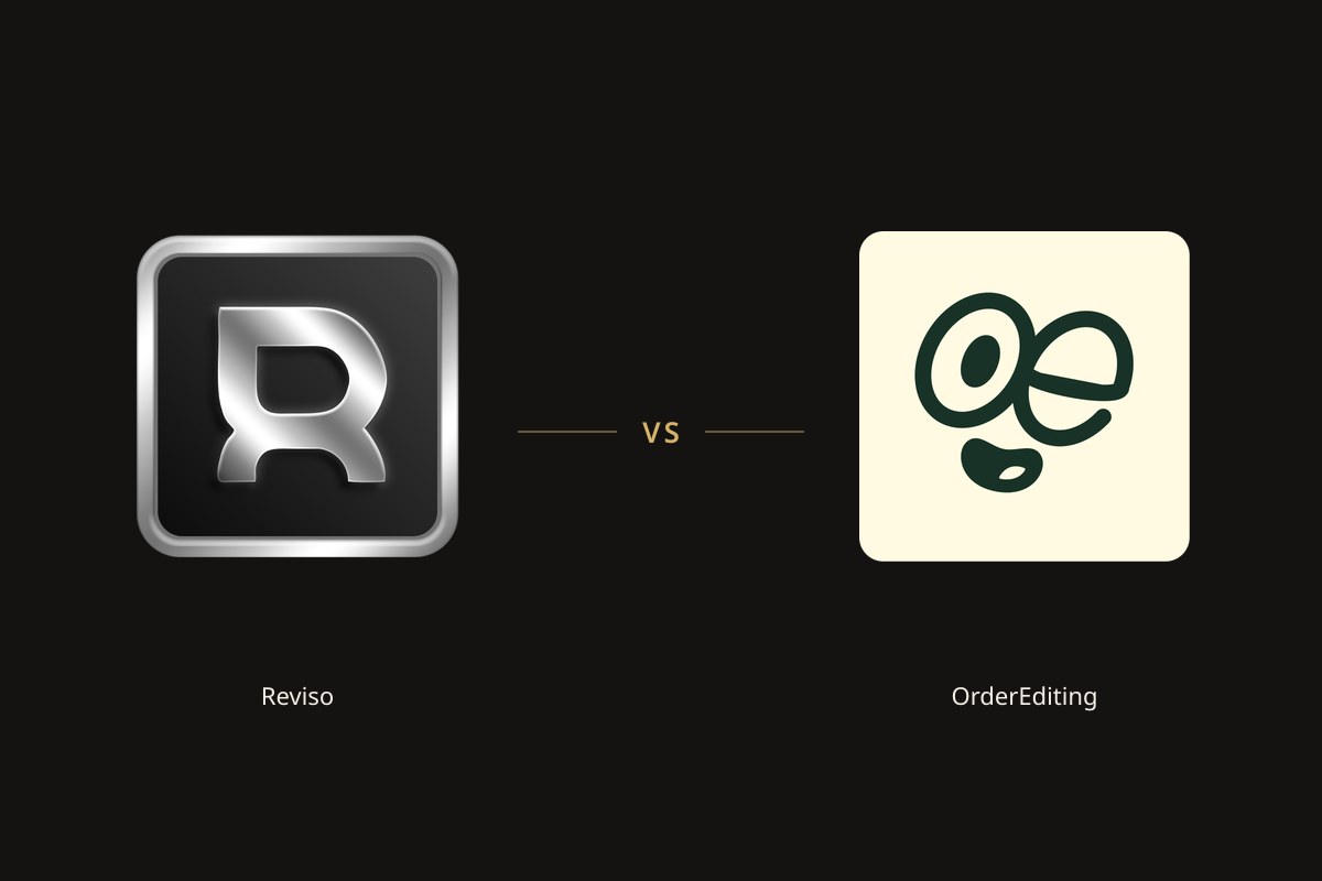 Reviso app icon on the left and the OrderEditing.com app icon on the right