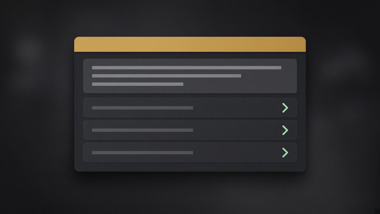 Search-result card with three FAQ accordion rows and mint chevrons on a dark Shopify-style panel
