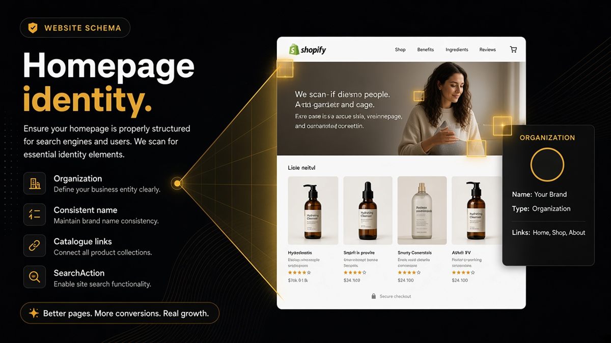 Shopify homepage schema for AI — Organization and WebSite markup