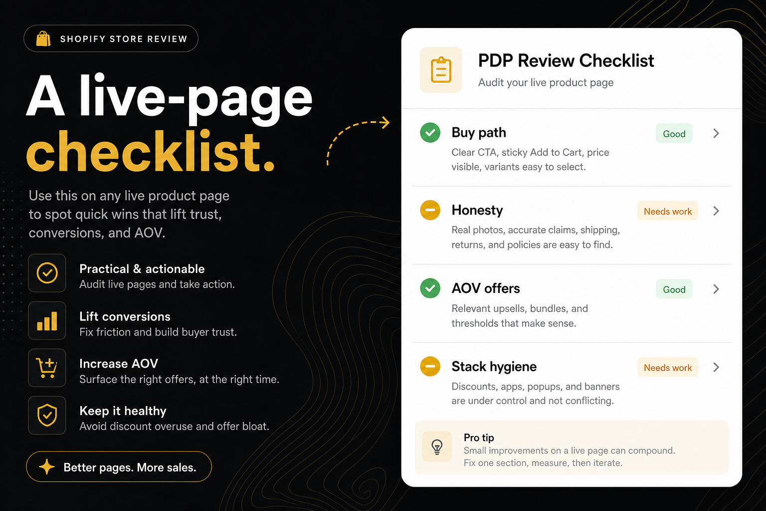Checklist for reviewing a Shopify store on a live product page
