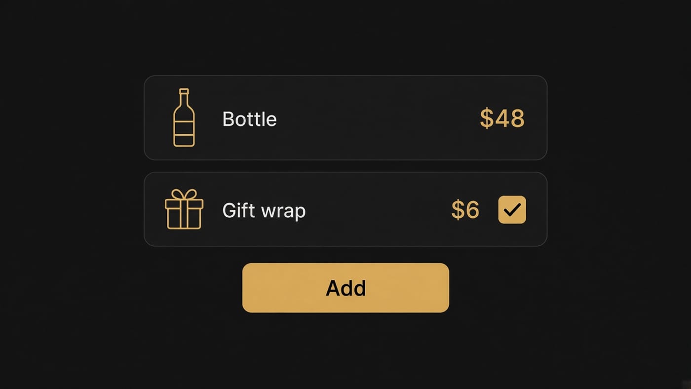 Simplified add-on row for gift wrap under the main product