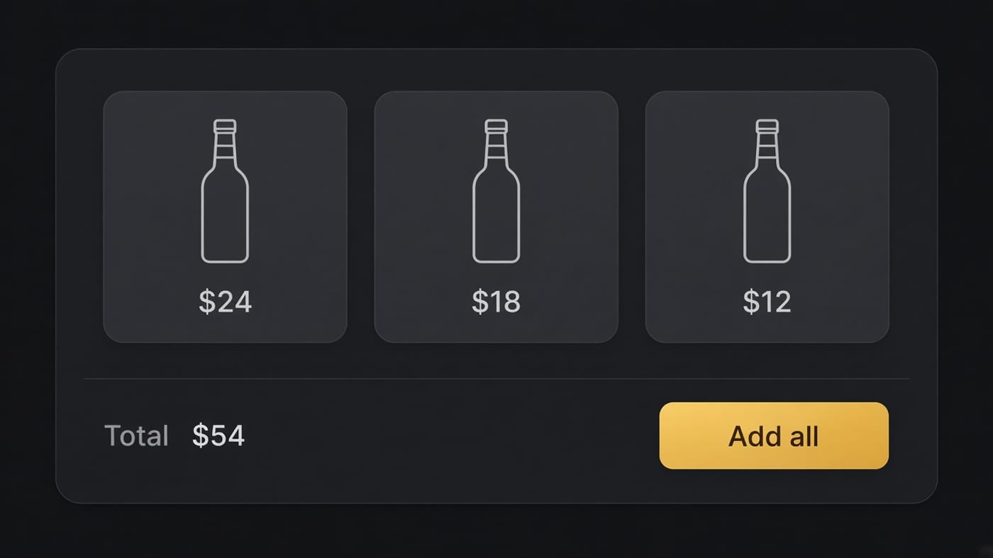 Simplified bundle widget with three products, a total and one add button
