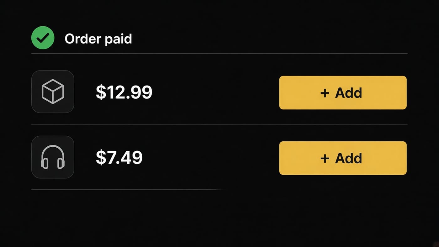 Simplified post-purchase adds, two products under a paid order