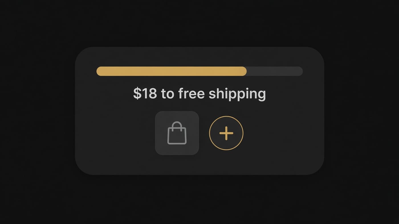 Simplified free-shipping bar with eighteen dollars still to go and one product that can close it