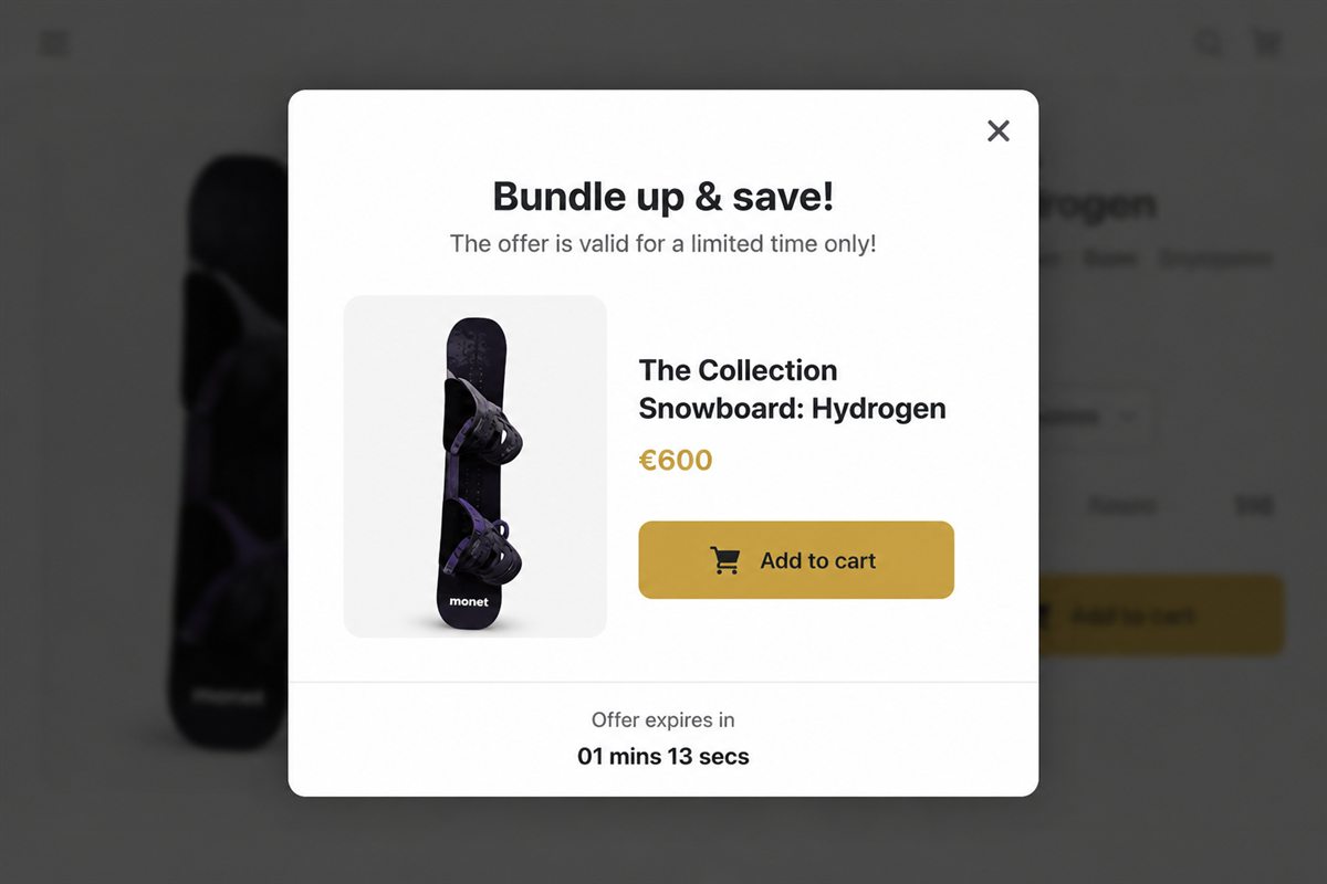 Editorial illustration for Upsell Popup Design That Converts — Layout, Type and the Add Button